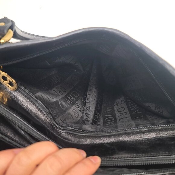 Marino Orlandi Black Embossed Leather Satchel Shoulder Bag Goldtone Zipper Italy - Picture 13 of 16